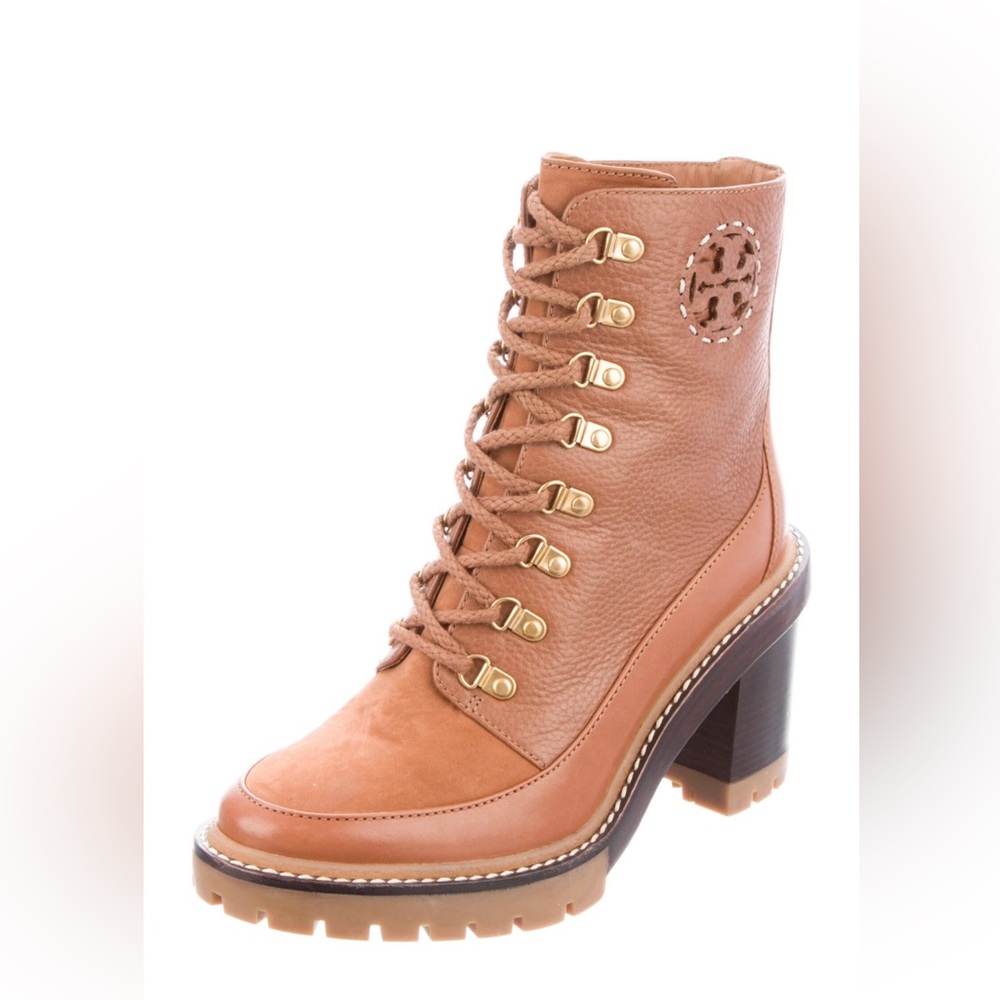 Tory Burch Miller Mixed Materials leather Lug Sole beown tan cognac 7